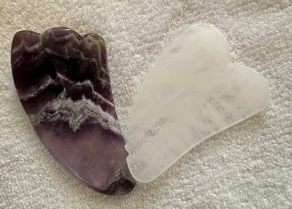 Gua Sha Stones Set – Amethyst (Smooth Edge)  & Clear Quartz (Sawtooth Edge)