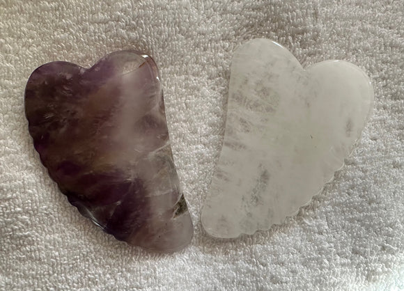 Gua Sha Stones Set – Amethyst & Clear Quartz (both Sawtooth Edge)