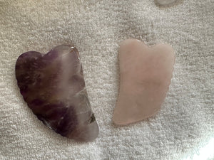 Gua Sha Stones Set – Rose Quartz & Amethyst (both Sawtooth Edge)