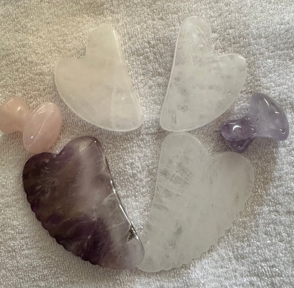 Gua Sha Crystal Face Therapy  Set -  Plus Rose Quartz Wands